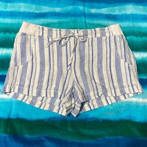 Life In Progress Blue and White Striped Drawstring Shorts, Size S.